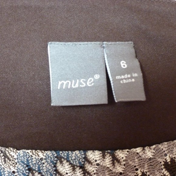 Muse Size 6 Multi Brown Sleeveless Shift Dress - Picture 4 of 4